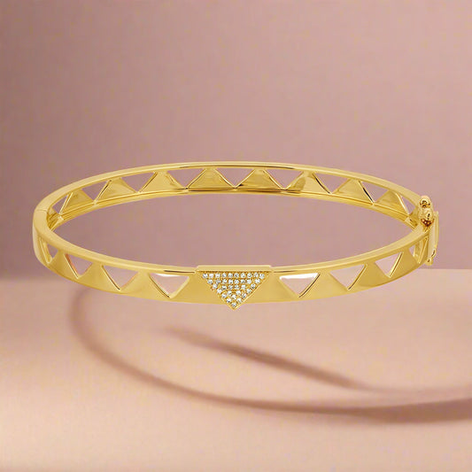 14K Yellow Gold Diamond Pave Triangle Gemoetric Cutout Bangle