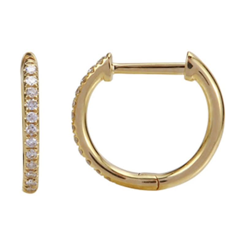 14k Yellow Gold Diamond Round Huggie Earrings - 11mm
