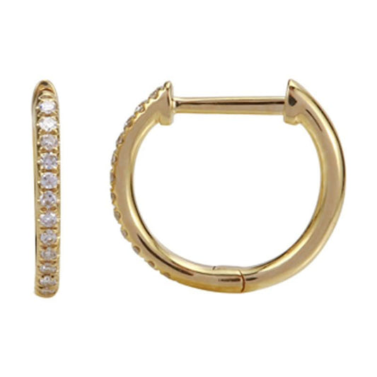 14k Yellow Gold Diamond Round Huggie Earrings - 11mm