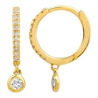 14k Yellow Gold Diamond Round Huggie Earrings, alternate view 3