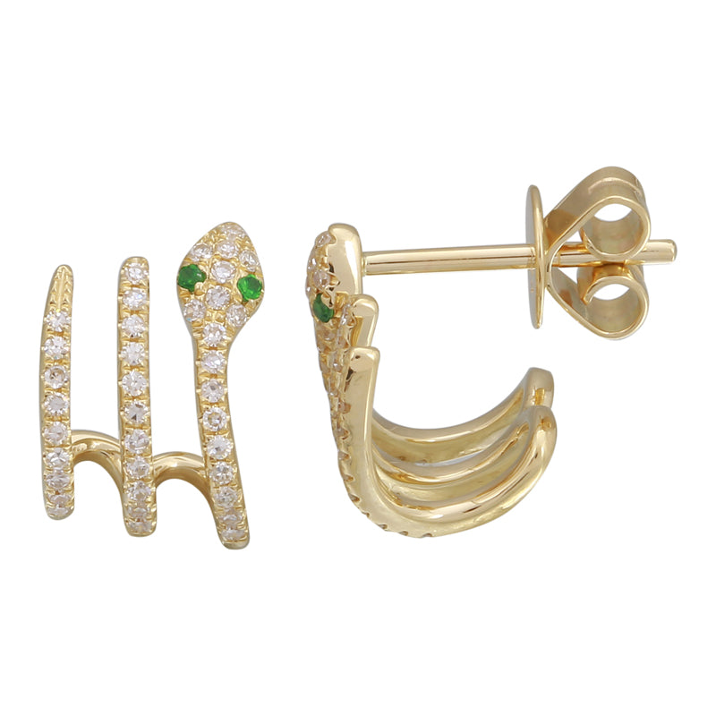 14k Yellow Gold Diamond Snake Lobe Stud Earrings – 0.23 CT
