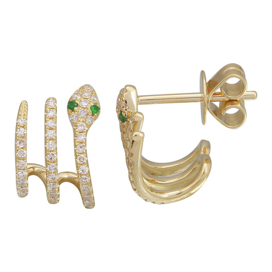 14k Yellow Gold Diamond Snake Lobe Stud Earrings – 0.23 CT