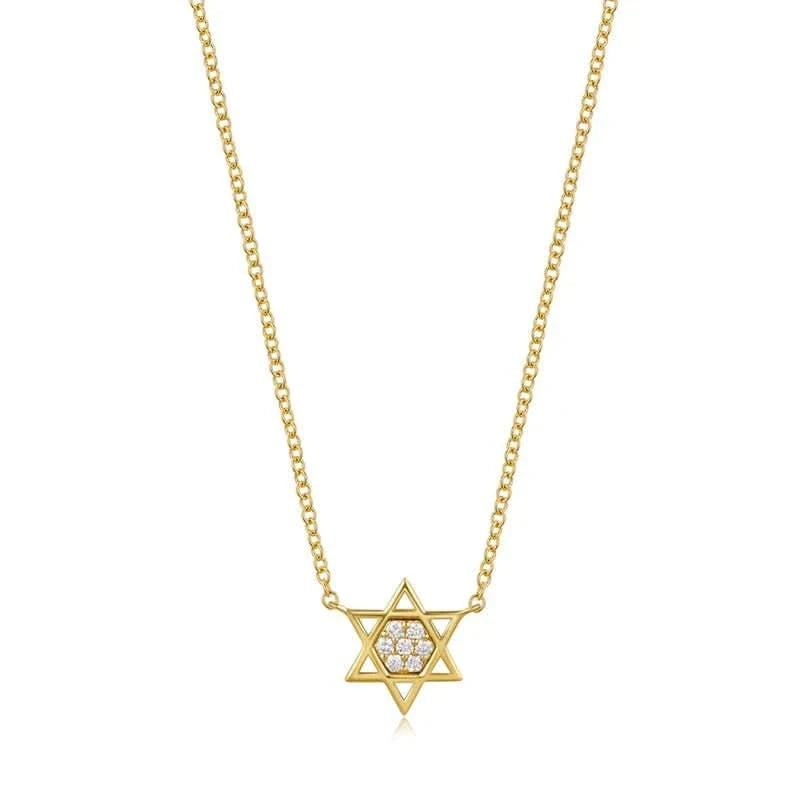 14k Yellow Gold Diamond Star of David Necklace