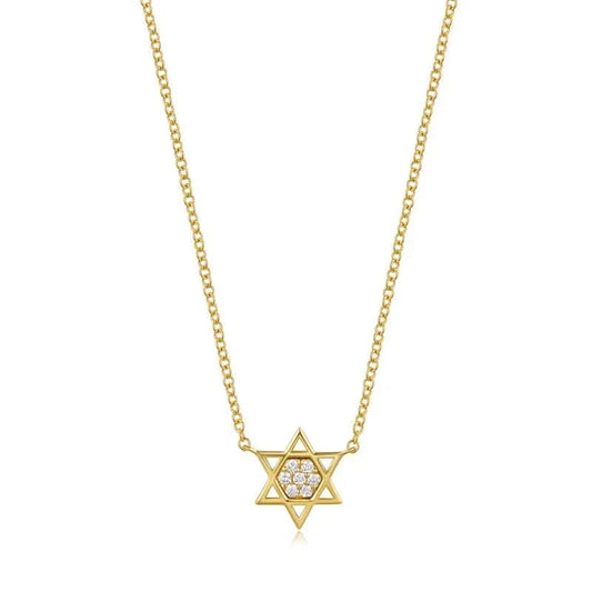 14k Yellow Gold Diamond Star of David Necklace