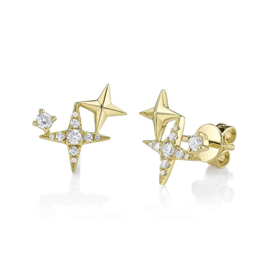 14K Yellow Gold Diamond Triple Starburst Stud Earrings