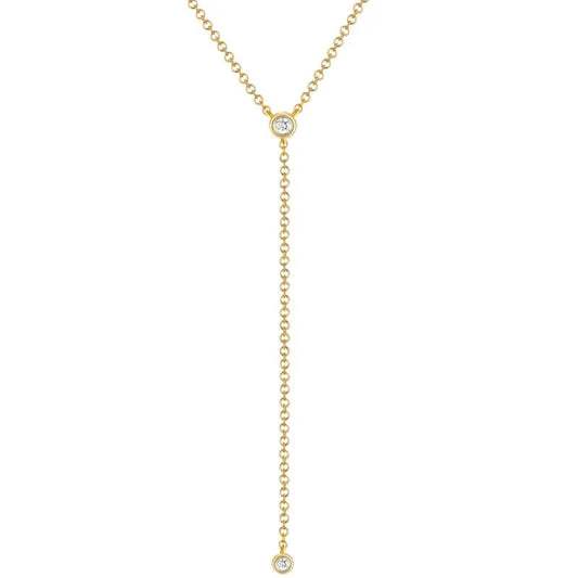 14K Yellow Gold Double Diamond Solitaire Lariat Necklace
