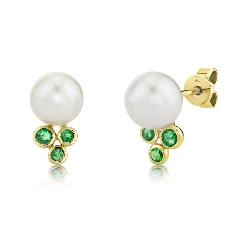 14K Yellow Gold Emerald and Cultured Pearl Earrings - Susan Blake Jewelry
