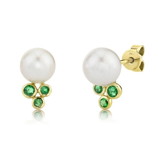 14K Yellow Gold Emerald and Cultured Pearl Earrings - Susan Blake Jewelry