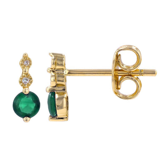 14k Yellow Gold Emerald and Diamond Earrings – 0.34 CT