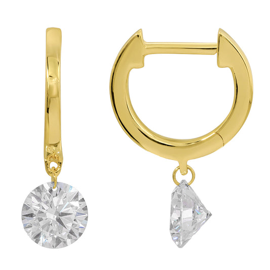 14k Yellow Gold Floating Lab Diamond Huggie Earrings
