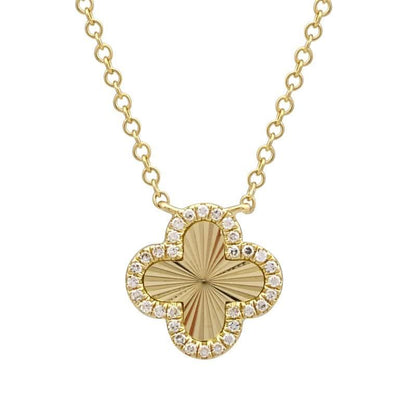 14k Yellow Gold Fluted Clover Pendant Necklace, alternate view 2