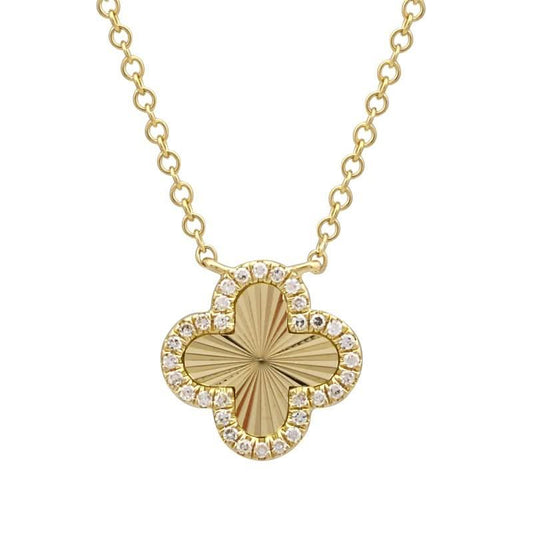 14k Yellow Gold Fluted Clover Pendant Necklace
