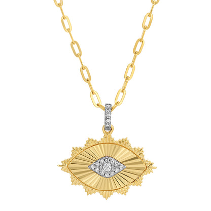 14K yellow gold fluted evil eye diamond necklace