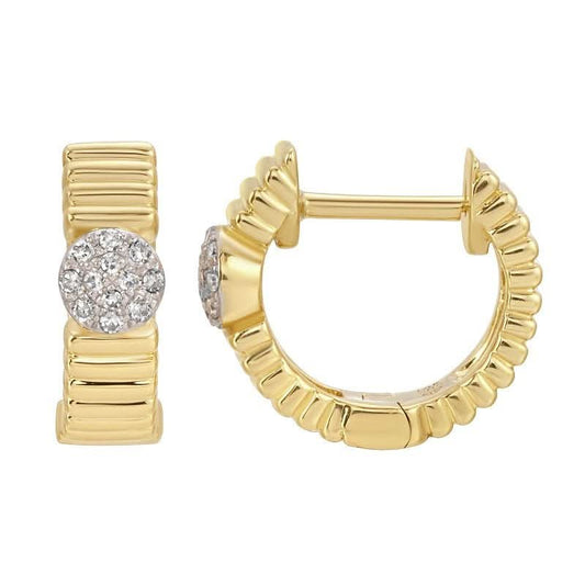 14k Yellow Gold Fluted Huggie With Circle Pave Focal - Susan Blake Jewelry