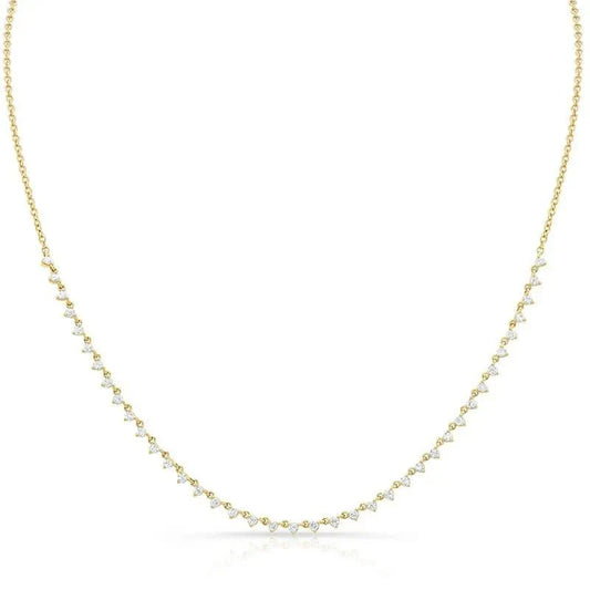 14K Yellow Gold Illusion Prong Set Diamond Necklace