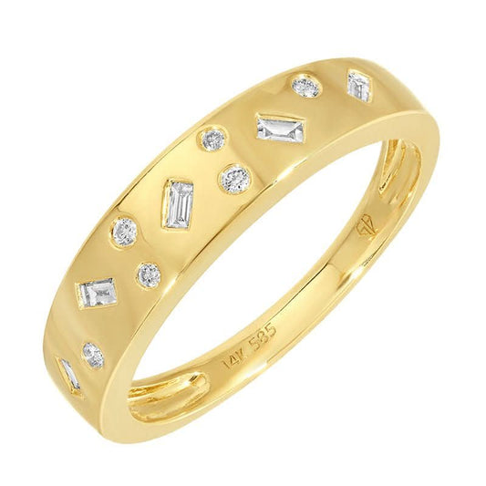 14K Yellow Gold Inlay Diamond Ring