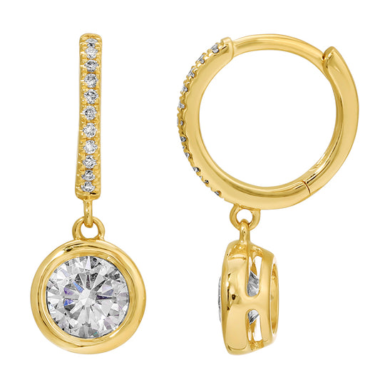 14k Yellow Gold Lab Diamond Dangle Huggie Earrings
