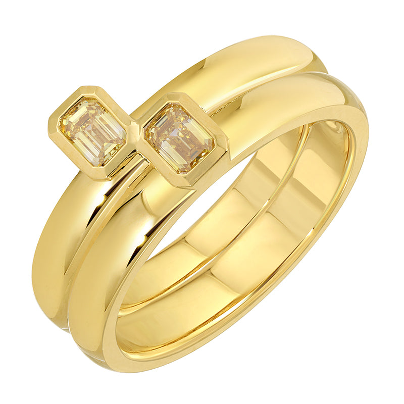14k Yellow Gold Lab Yellow Diamond Double Stack Ring