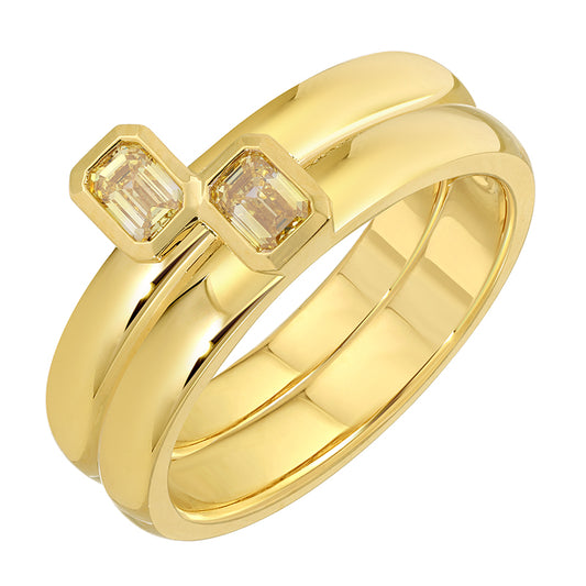 14k Yellow Gold Lab Yellow Diamond Double Stack Ring