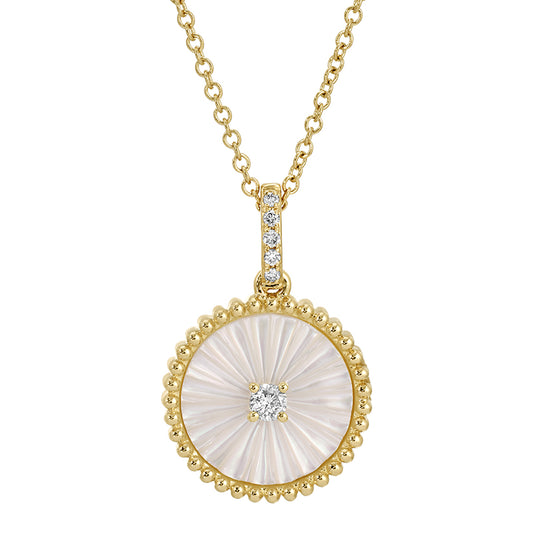 14K Yellow Gold Lines and Fluted Mop Diamond Necklace