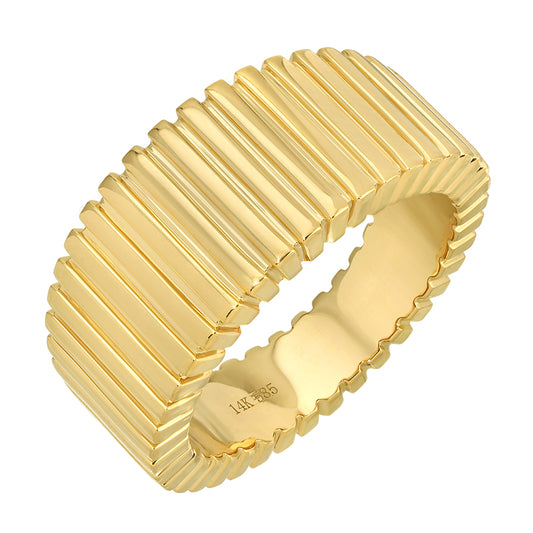 14K Yellow Gold Lines and Fluted Ring