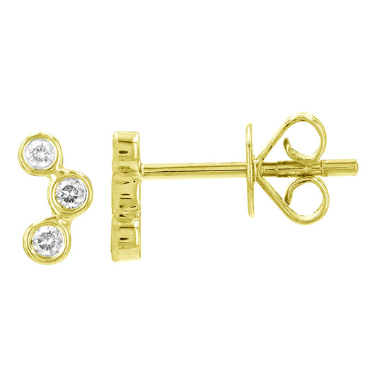 14K Yellow Gold Mini Crawler Bezel Set Trio Diamond Stud Earrings