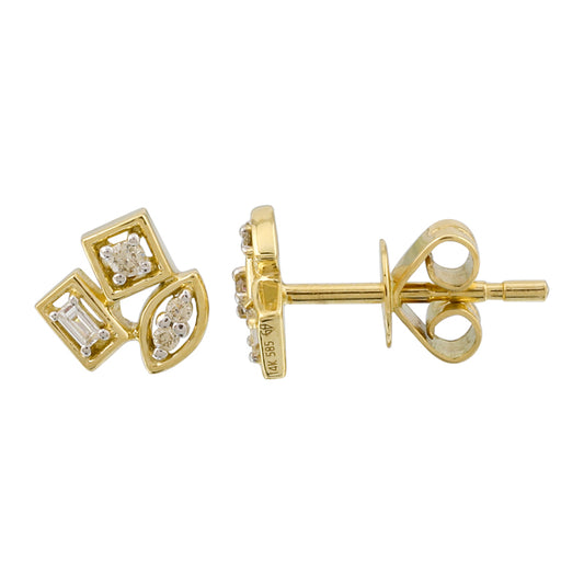 14K Yellow Gold Multi Shape Diamomd Stud Earrings