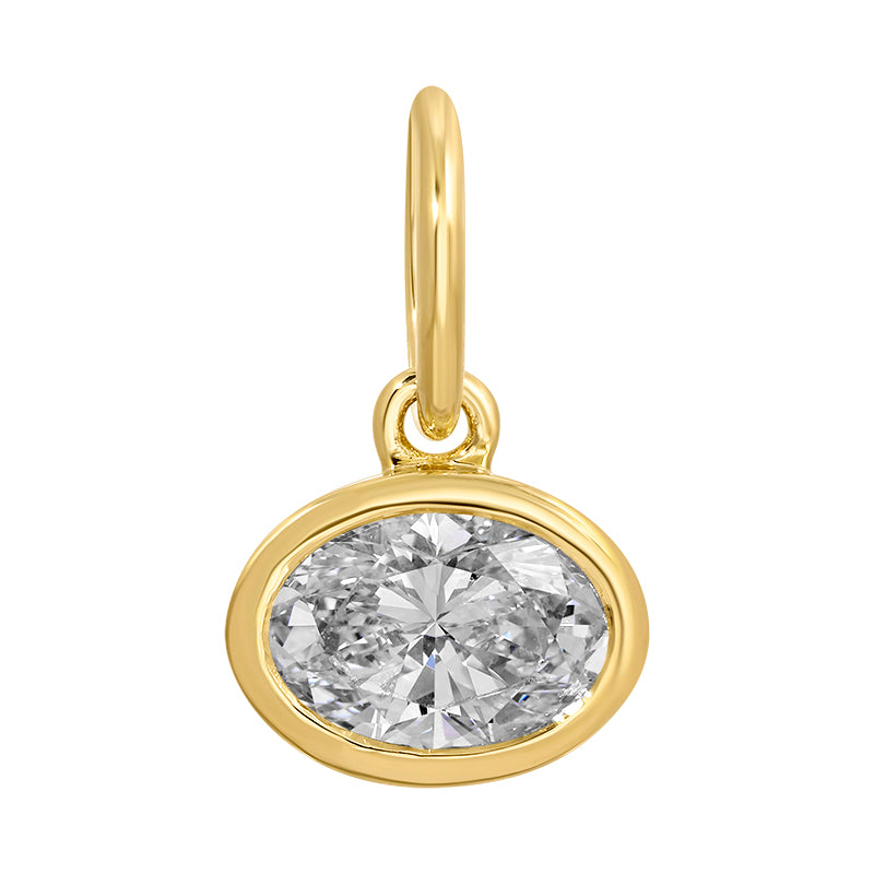 14k Yellow Gold Oval Bezel Lab Diamond Charm Necklace Enhancer