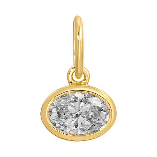 14k Yellow Gold Oval Bezel Lab Diamond Charm Necklace Enhancer