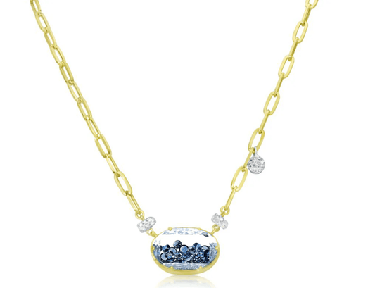 14K Yellow Gold Paperclip Sapphire Shaker Necklace