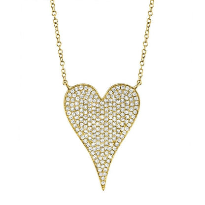 14K Yellow Gold Pave Diamond Heart Necklace - Large