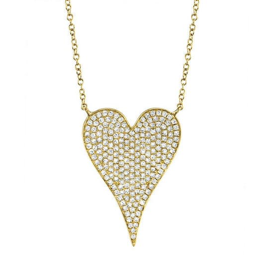 14K Yellow Gold Pave Diamond Heart Necklace - Large