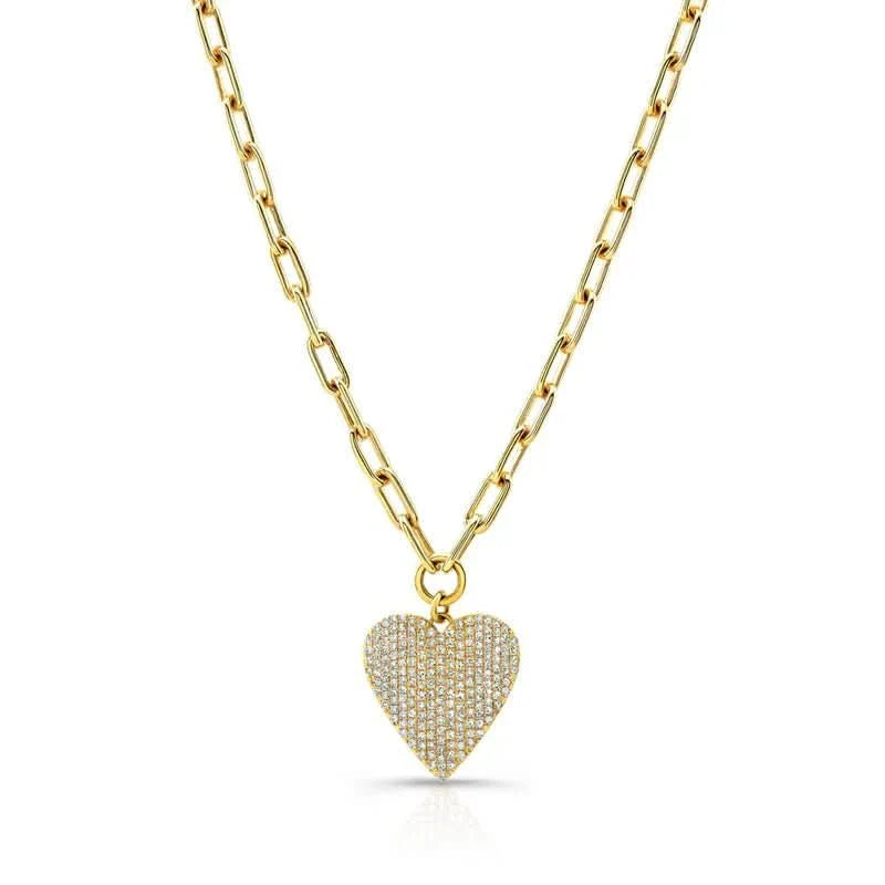 14K Yellow Gold Pave Diamond Heart Paperclip Necklace - Susan Blake Jewelry