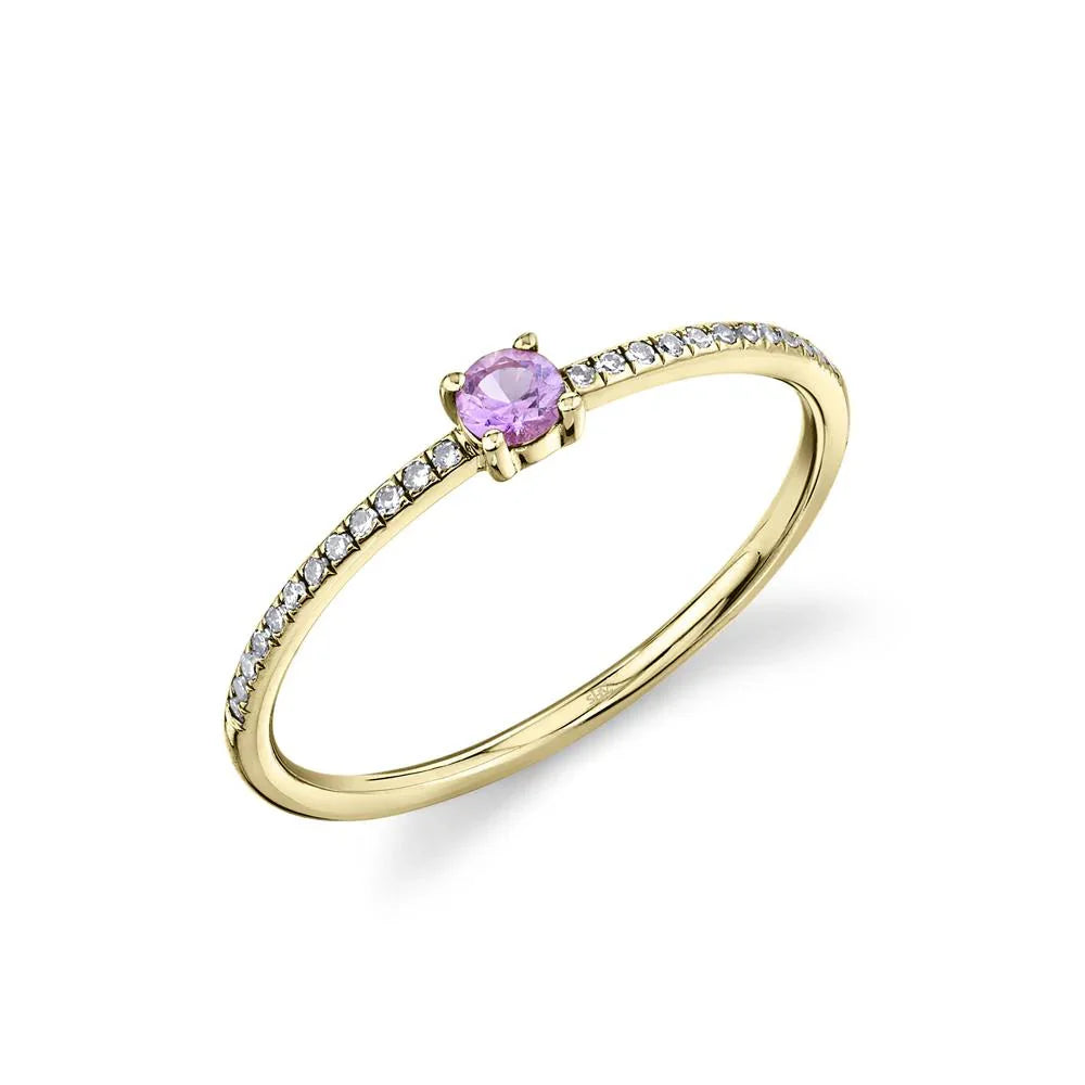 14K Yellow Gold Pink Sapphire & Diamond Ring