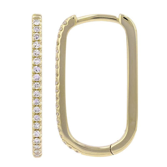 14k Yellow Gold Rectangle Diamond Huggie Earrings