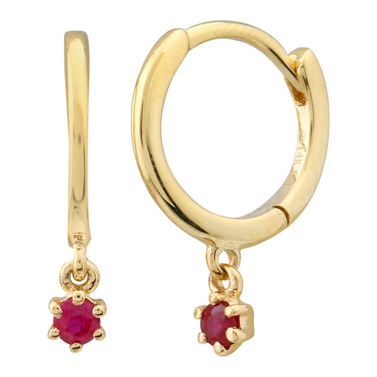 14k Yellow Gold Ruby Huggie Earrings – 0.10 CT
