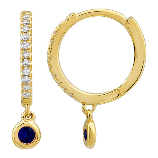 14k Yellow Gold Sapphire and Diamond Earrings – 10mm
