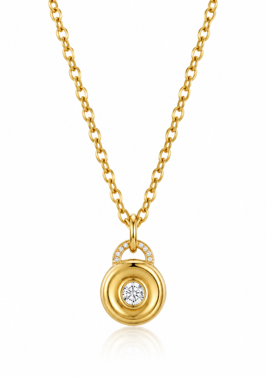 14K Yellow Gold Sculpted Bezel Set Diamond Necklace on Rolo Chain