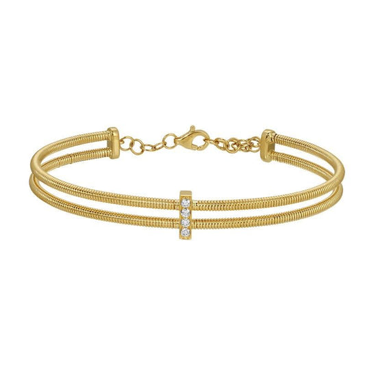 14k Yellow Gold Skinny Double Omega Chain Diamond Bangle
