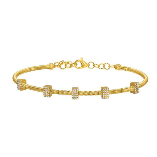 14k Yellow Gold Skinny Omega Chain 5 Station Diamond Bangle