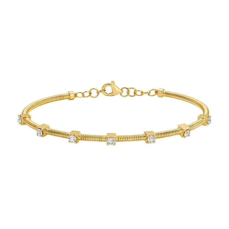 14k Yellow Gold Skinny Omega Chain Diamond 7 Station Bangle - Susan Blake Jewelry