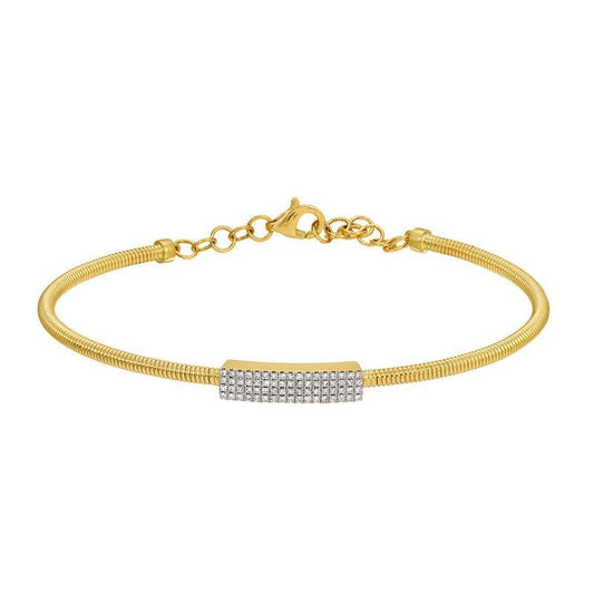 14k Yellow Gold Skinny Omega Chain Diamond Bar Bangle