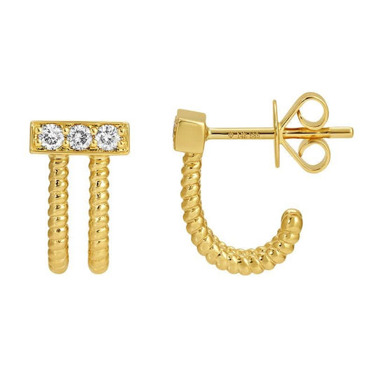 14k Yellow Gold Skinny Omega Chain Diamond Earrings