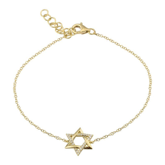 14K Yellow Gold Star Of David Diamond Bracelet