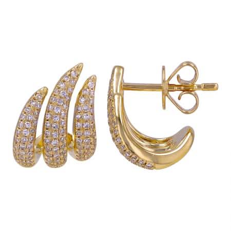14k Yellow Gold Triple Curved Line Diamond Cage Earrings