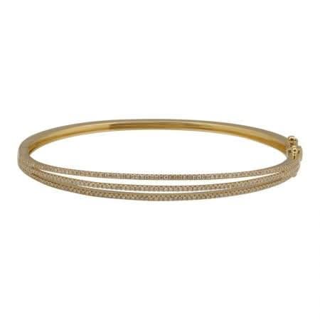 14K Yellow Gold Triple Row Diamond Bangle
