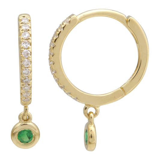 14k Yellow Gold Tsavorite and Diamond Earrings – 10mm