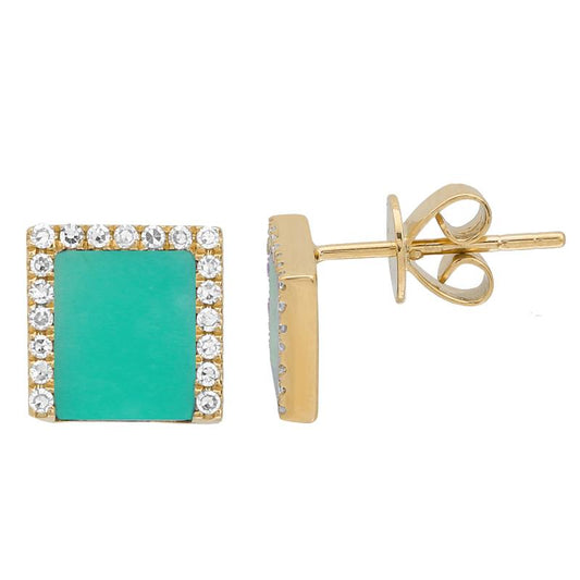 14k Yellow Gold Turquoise and Diamond Earrings – 1.21 CT
