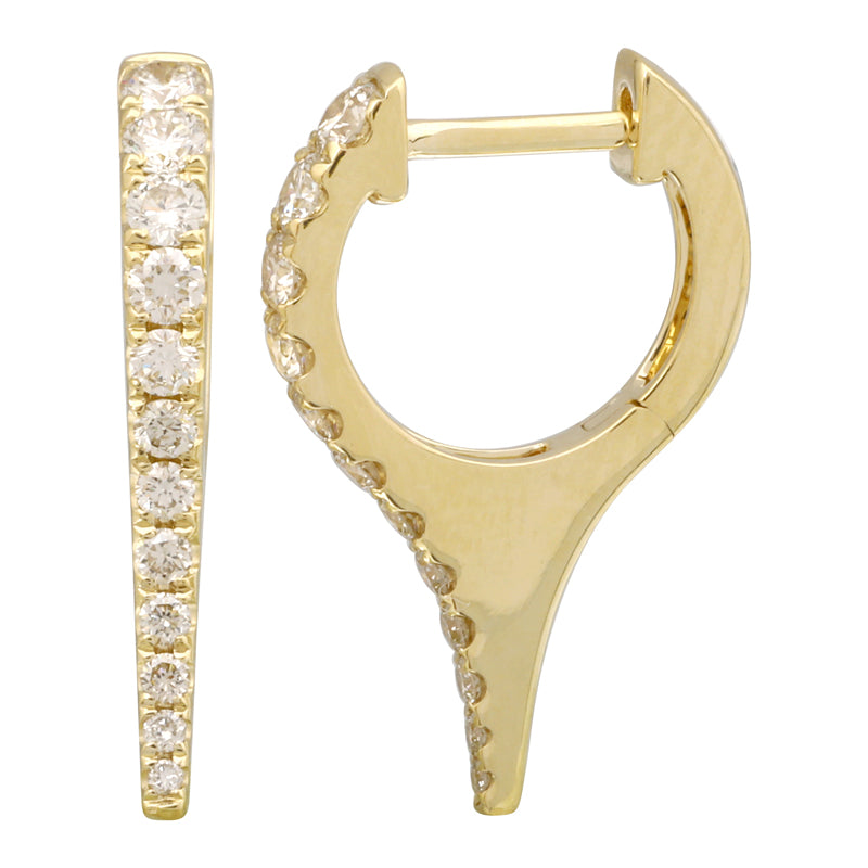 14k Yellow Gold Diamond Spike Huggie Earrings / Small