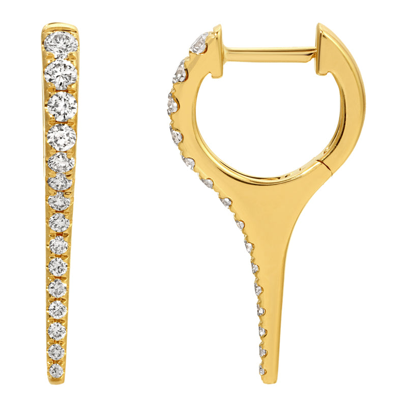14k Yellow Gold Diamond Spike Huggie Earrings / Medium